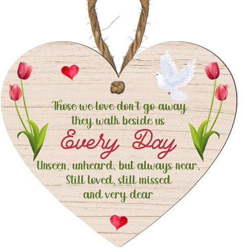 Handmade Wooden Heart Plaque - Those We Love Don’t Go Away - Memorial Hanging Decoration with Twine String - Thoughtful Bereavement Gift