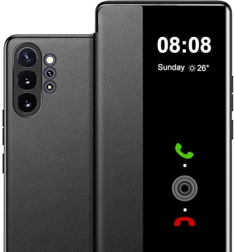 Case for Samsung Galaxy Note 10 Plus Case S View, Clear View Flip Folio Premium Leather & Hard PC Galaxy Note 10 Plus Phone Case, Anti-Scratch Flip Cover Case for Samsung Note 10 Plus (Black)