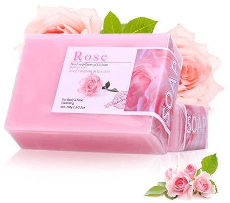 Handgemachte Seife, Seifen Duschgel, Vegane Duschseife für alle Hauttypen, 100% Bio Und Vegan Feste Dusche Handseife, Naturseife als festes Duschgel, Natürlicher Duschbrocken (Rose)