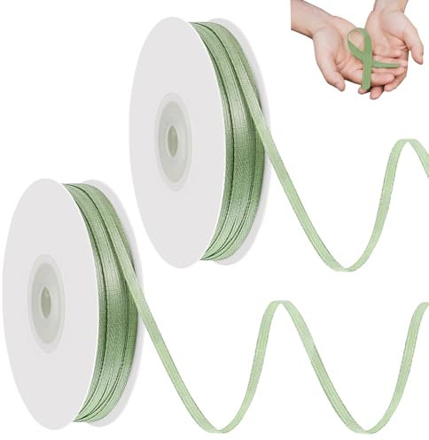 91m Satinband Grün Schleifenband Grün 3mm Geschenkband Satinband Schleifenband Eukalyptus 2 Rollen Band für Geschenkverpackungen Geburtstage Hochzeitsdekorationen