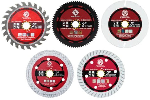 FOCSTOL Disque 75mm - 5 pièces Lame Scie Diamant pour Carrelage Porcelaine Bois Béton Métal