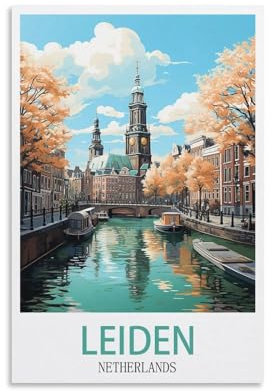 CNAHEIZ Leiden Niederlande Vintage-Reiseposter, Küste, 50 x 75 cm, Leinwand-Kunstdruck, Gemälde für Wanddekoration, Wohnzimmer, Schlafzimmer