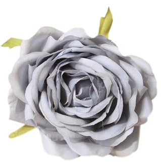 Lot de 10 têtes de roses artificielles avec feuille - Pour bricolage, mariage, fête, anniversaire, décoration de maison, 9 cm, gris bleu