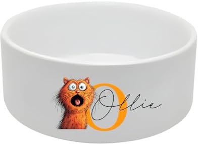 Personalised Ceramic Cat Food Bowl, 12 cm Diameter (Gold)