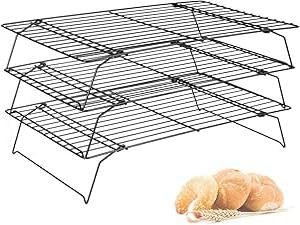 3 stöckiges Kuchengitter Abkühlgitter aus Edelstahl Antihaftend 40×25cm Kuchengitter Küche Backen Zubehör Gitter für Muffin Pizza Cupcake und Grillen Kompatibel mit Backformen Backofenblech