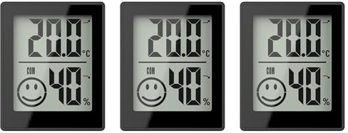 Raumklimastation, 3er Set, Temperatur- und Luftfeuchtigkeitsanzeige, Komfortindikator, Digitales Thermometer und Hygrometer (Schwarz)