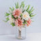 Fake Flowers with Vase,Pink Dahlias,Silk Artificial Flowers in Pot,Faux Flowers in Vase with a Flower Arrangement Holder, Spring Decor Centerpiece Table Decorations