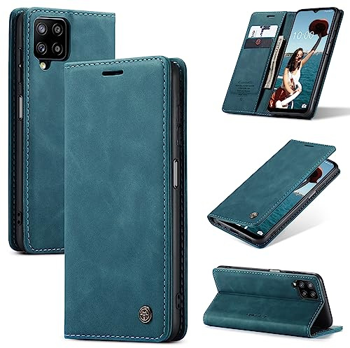 WJXEXRS Handyhülle für Samsung Galaxy A12 / M12 5G Hülle, Premium Klapphülle Leder Schutzhülle Klappbar mit Kartenfach Ständer Magnet Handytasche Standfunktion Flip Case Lederhülle Galaxy A12-Blaugrün