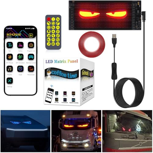 LED Augen für LKW und Auto, Devil Eyes Light for Cars, LED Laufschrift Programmierbar für PKW, Dynamische Flexibles Pixel Display, Anzeigetafel Elektronisch Text mit Fernbedienung (17.3x7cm)