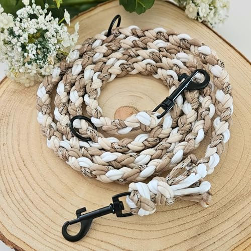 beige-braune Hundeleine geflochten, stabil, beige, braun, schwarz, Creme, strapazierbar, Handmade, Mehrfarbig, Paracord, personalisierbar, Paracord, Multicolor (1,50 Meter)