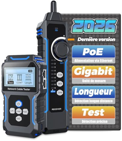 YGGYM Netzwerkkabeltester, 60V PoE-Erkennung 350m Kabellängenmessung & Gigabit-Unterstützung, Ultimatives Werkzeug zur Fehlerbehebung in Rechenzentren Tracker (Black)