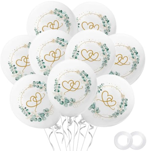 Luftballons Hochzeit 30 Stück, Hochzeit Ballons Helium Herzen um Eukalyptus Weiß Hochzeitsballons Weiss Luftballons Helium Set für Geburtstag Verlobung Brautdusche Valentinstag Hochzeitsdeko