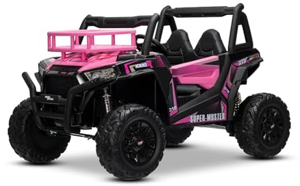 RIRICAR Elektroauto für Kinder 24V UTV, Rosa, Kinder elektroauto 2 sitzer mit 2,4 GHz Ferbedienung, 2 x 200 W Motor, Lithium-Akku, Eva-Räder, gepolsterter Sitz, USB, SD-Karte
