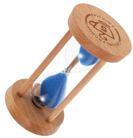 Sewroro Mini Sablier en Bois 5 Bleu 5X9 CM Sablier Décoratif Cuisine et Salle de Bain Outil Minuterie pour Brossage des Dents et Gestion du Temps Garçon et Filles