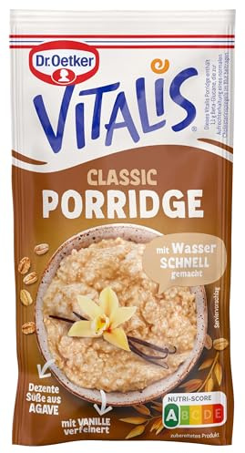 Dr. Oetker Vitalis Porridge Classic, 20er Pack Haferbrei mit Bourbon-Vanille, Vollkorn-Haferflocken mit Süße aus Agave und Vanille-Aroma, 20 x 58 g