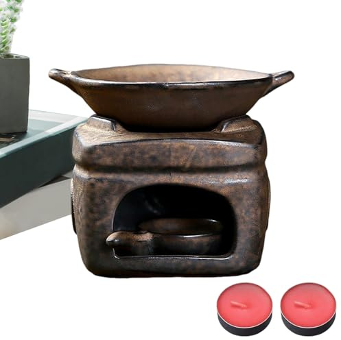 Njidher Brenner aus Keramik für ätherische Öle der Aromatherapie, Diffusor für Öl, Keramik, multifunktional, sicher mit 2 Kerzen, multifunktionaler Brenner für Wachs und Weihrauch – für Zuhause,