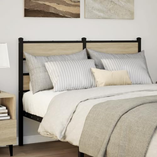 GeenYuu Kopfteil Sonoma-Eiche 120 cm, Eisen und Holzwerkstoff, Schwarz, Robustes Bett Kopfteil für Schlafzimmer, Stabiler Bettrahmen Anbau, modernes Design
