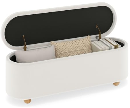COSTWAY Banc de Rangement 150 L, Pieds en Bois d'Hévéa, Banc Bout de Lit, Patins Antidérapants, Banquette Coffre pour Chambre Salon Entrée, Charge 300 kg, 139 x 40,5 x 48,5 cm, Blanc
