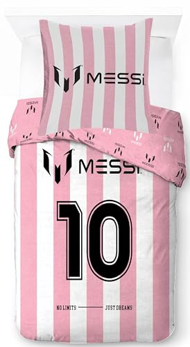 Jay Franco Messi Fußball Kinder Bettwäsche-Set 100% Baumwolle, Rosa | 137x200/65x65 cm, 2-teilig, Offizielles Produkt, Bett Schlafzimmer, Maschinenwaschbar, Kinder Geschenk