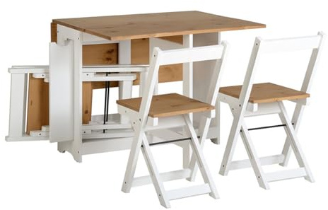 PEGANE Ensemble Table Pliante avec rallonges Coloris chêne et Pieds en Blancs + 4 chaises Pliantes - Longueur 95 x Profondeur 34/115 x Hauteur 76 cm