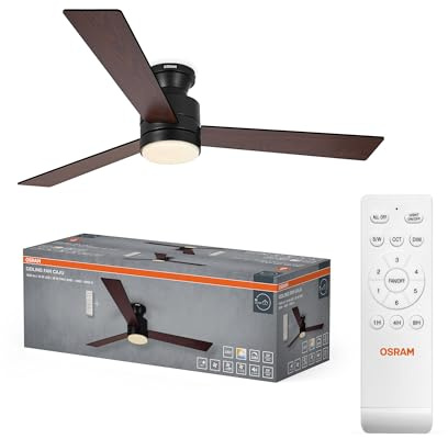 OSRAM Ventilatore da soffitto LED, silenzioso, telecomando | Ceiling fan Caju, Ceiling Fans with Lighting, Nero|Decorazioni in legno, 50000 h, confezione da 1