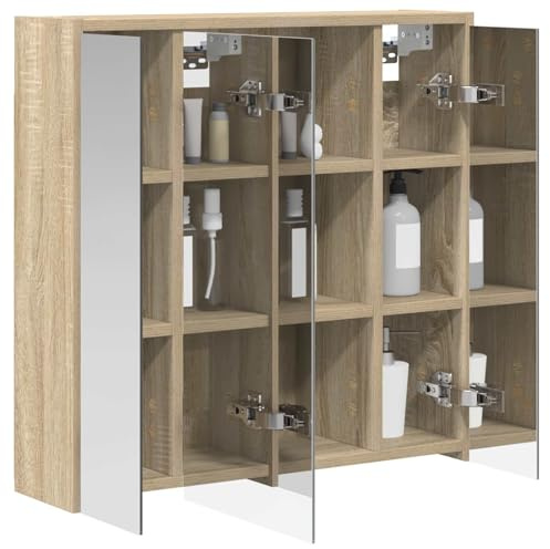 vidaXL Badezimmerspiegelschrank Sonoma-Eiche 63,5 x 16 x 62,5 cm, Moderne Badezimmer, rechteckiger Stauraum, Wandregal, doppelseitiger Spiegel, Flexibles Möbel