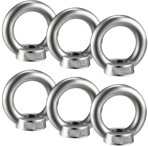 6 ringmutter M10, 304 rostfritt stål gänga öglemutter, ringskruv | Slät ögonskruv ring, hög bärförmåga ögonmuttrar skruvlock, gängöglor för blomkrukor, ornament, rep