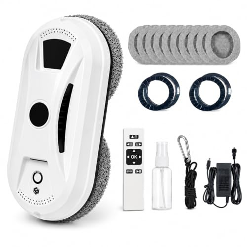 Window Cleaning Robot with 5600Pa Strong Suction, AI Navigation Automatic Glass Cleaner with Remote Control, Edge Detection & Safety Rope for High Windows, Mirrors, Tiles, Shower Doors