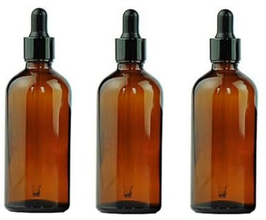 Lot de 3 bouteilles rondes en verre ambré pour huiles essentielles avec compte-gouttes en verre 100 ml