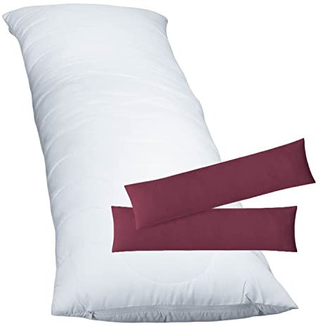 1 x Füllkissen 40x80 cm + Jersey Kissenbezug 2er Set 40 x 80 cm Bordeaux