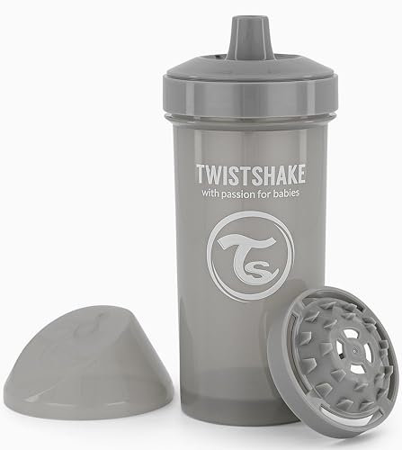 Twistshake Kid Cup – Biberon Anti-Fuite avec Bec Dur et Mélangeur de Fruits 360 ml – Bouteille d’Entraînement pour Tout-Petits – Bouteille d’Eau Anti-Déversement – Sans BPA – Gris