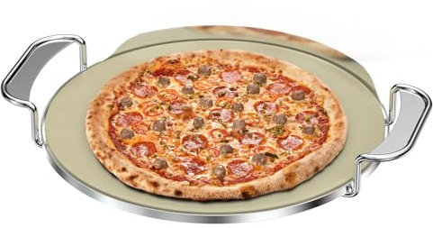 Skyflame Gourmet BBQ System Pierre à pizza de 33 cm avec support de transport en acier inoxydable, compatible avec Weber 8836, bouilloire à charbon/fumée/gaz/céramique, four à pizza