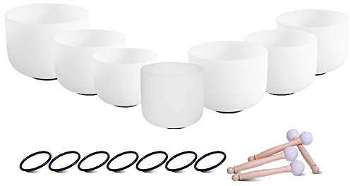 Juego de 7 cuencos ENERGYSOUND de cristal de cuarzo esmerilado para los chacras, cuencos tibetanos para sanación mediante el sonido y meditación de yoga
