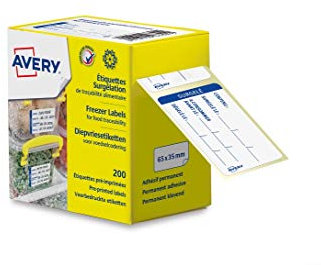 Avery Étiquettes Surgélation Traçabilité Pré Imprimées Blanches 65 x 35 mm - Rouleau de 200