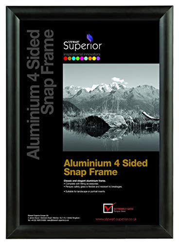 SECO Stewart Superior 20 x 30 Aluminium 4 Sided 25mm Front Loading Picture/Poster Snap Frame - Black