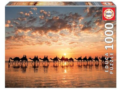 Educa - Puzzle 1000 Teile für Erwachsene | Kamele im Sonnenuntergang, 1000 Teile Puzzle für Erwachsene und Kinder ab 14 Jahren, Landschaft, Wüste, Strand (18492)