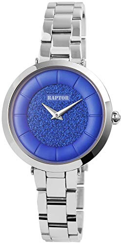 Raptor Damen-Uhr Armband Edelstahl Elegant Strass-Steine Analog Quarz RA10194 (silberfarbig/blau)