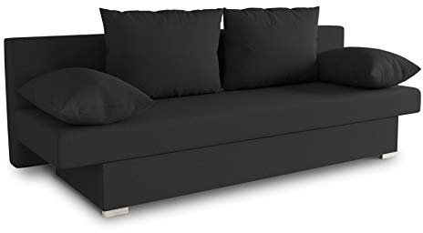 Schlafsofa Tina inklusive Bettkasten - Sofa mit Schlaffunktion, Bettsofa, Couchgarnitur, Couch, Bett, Schlafmöbel (Alova 04 (Schwarz))