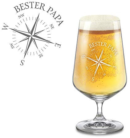 AMAVEL Pils Bierglas mit Authentischer Lasergravur für Väter, Motiv Bester Papa Kompass, Füllmenge 0,4 l