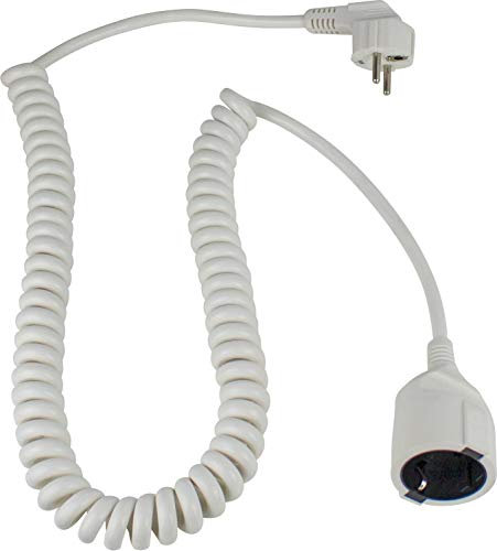 as - Schwabe Cavo a spirale, estensibile da 2 m a 4 m, con spina a contatto di protezione e attacco di protezione, 230 V, 16 A, cavo di prolunga IP20, bianco, 70426