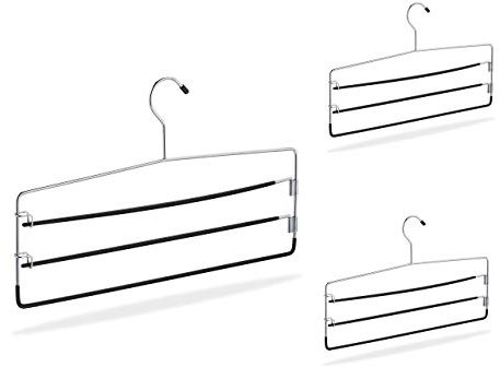 Relaxdays Hosenbügel 3er Set, rutschfest, platzsparende Mehrfachbügel für Hosen & Röcke, Metall, 40 cm breit, Silber
