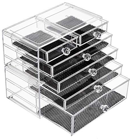 iPEGTOP Acrylic Makeup Organizer Cosmetics Storage Case, Large 6 Drawers Stackable 2 Pieces Clear Makeup Organiser Jewelry Lipstick Holder Display Box for Vanity, Bathroom Counter