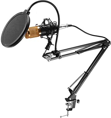 Condenser Microphone Kit,BM-800 Mic Set USB Streaming Podcast PC Studio with Adjustable Mic Suspension Scissor Arm Metal Shock Mount and 2Layer Pop Filter for Studio Recording Broadcasting Skype Black