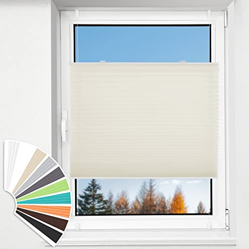 HOMEDEMO Plissee Klemmfix ohne Bohren Jalousien, Beige, 75x180cm(BxH), Plisseerollo Fensterrollo mit Klemmträger, Faltrollo Klemmrollo Sicht-und Sonnenschutz Rollos für Fenster & Tür
