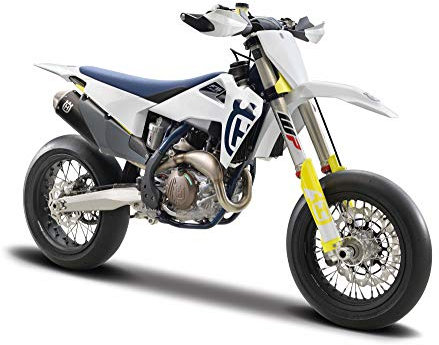Bburago Husqvarna FS 450 Supermoto Motorrad - Maßstab 1:18 - Unglaublich detaillierte Druckguss-Nachbildung Sammlerstück Motorradmodell, Weiß