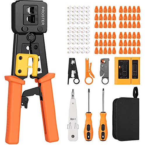 RJ45 Netzwerkkabeltester, Werkzeugset für Netzwerk-Reparatur, professionelle Netzwerkwartung, Crimpzange, Anschluss für RJ11, RJ12, CAT5, CAT6, Cat5e