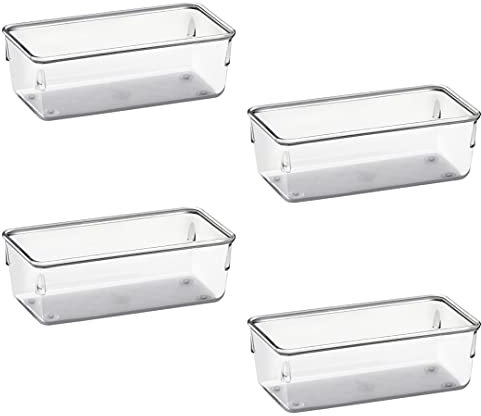 Acrimet Drawer Organizer Modular, Box Tray Storage Bins for Office, Home, Makeup, Kitchen, Junk Drawer (4 Pieces) (Clear Crystal Plastic)
