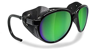 BERTONI Polarisierte Bergbrille Gletscherbrille Bergsteigerbrille Skibrille Trekking mod. Cortina Sonnenbrille - Glänzend Schwarz (Grün verspiegelt - Polarisiert)