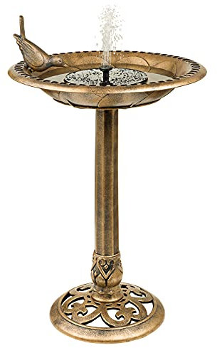 SA Products Solar Bird Bath - Drinking Water Bowl with Sun-Powered Fountain for Garden Birds - Decorative Standing Outdoor Bird Bath Dish in a Rustic Bronze Finish for Lawn, Backyard, Aviary - 80x50cm