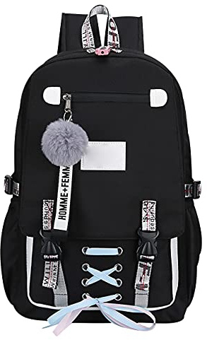 OADOBKICE Laptop Rucksack Beutel Rucksack Jungen Schultasche Ergonomische Kinder Schultasche Schüler Schultasche Komfortable Schultasche College Studenten Rucksack Tagesrucksack Schwarz Schwarz M